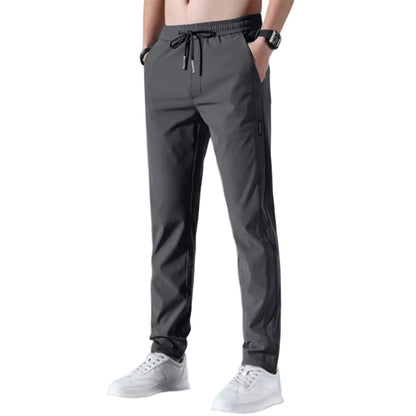 Men Fast Dry Stretch Pants Ice Silk Trousers Solid Color Mid-Waist Loose Breathable Straight-Leg Casual Pants Thin Sports Pants