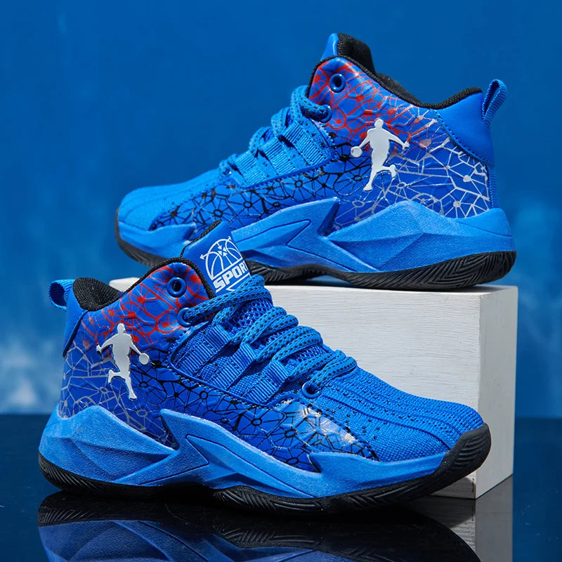 Children’s Basketball Shoes Non-Slip Breathable Lace-Up Training Sneakers Boys Girls Athletic Sports Shoes