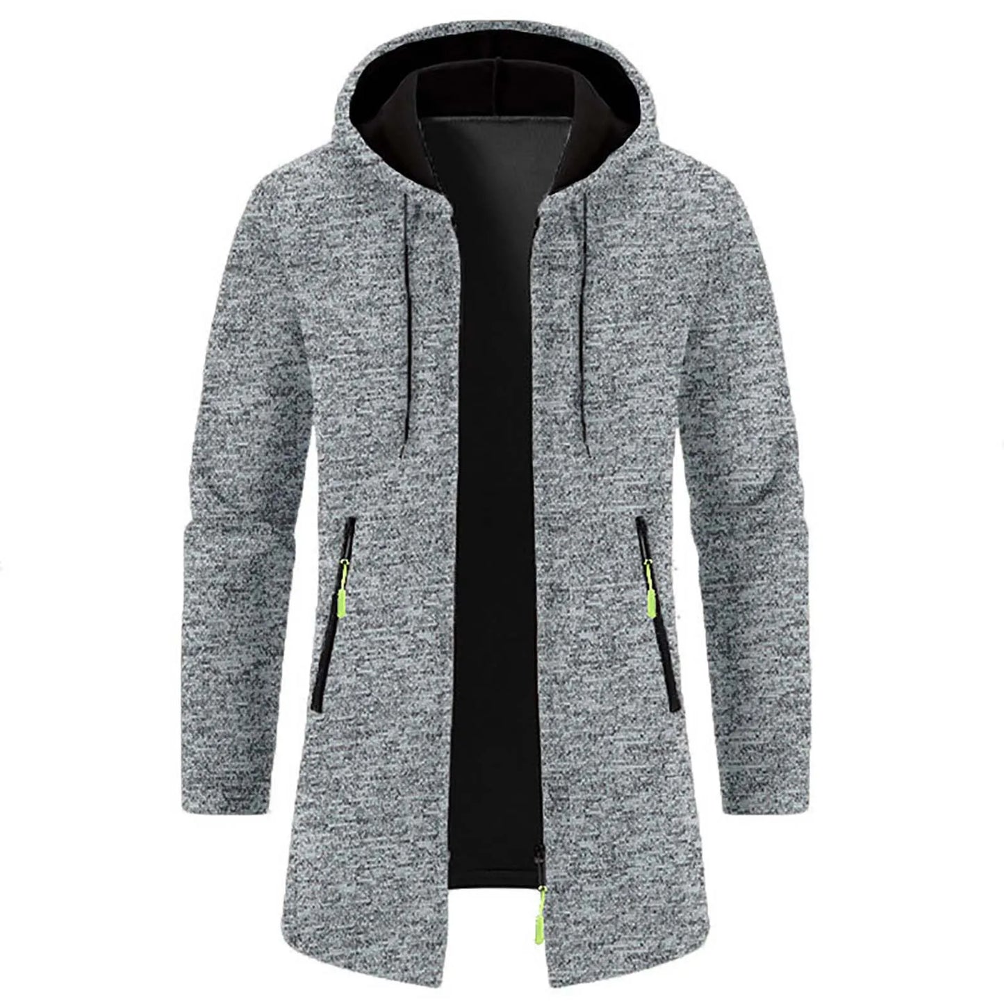 Men'S Outdoor Hooded Jacket Mid Length Thin Fleece Sweater Jacket Knit Cardigan Top Coat Long-Sleeve Autumn Jackets For Male