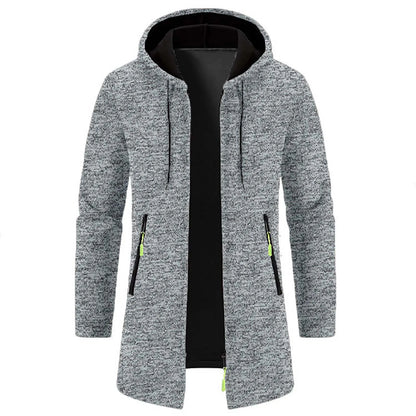 Men'S Outdoor Hooded Jacket Mid Length Thin Fleece Sweater Jacket Knit Cardigan Top Coat Long-Sleeve Autumn Jackets For Male