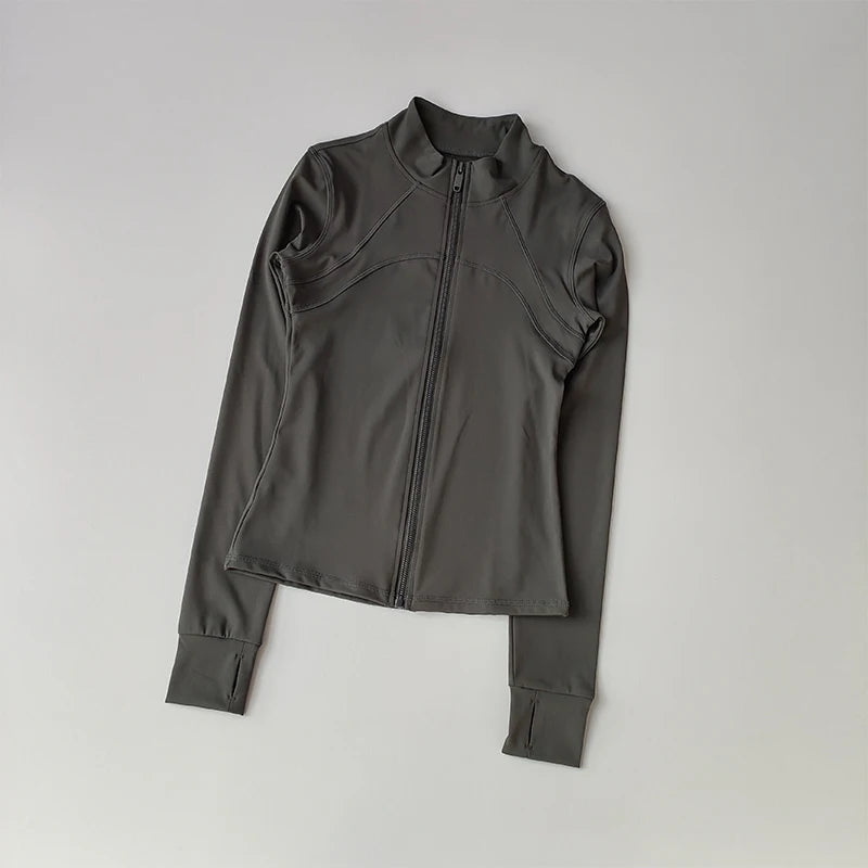 SKINOFSKIN Women’s High-End Yoga & Running Top – Long-Sleeve Standing Collar Sports Jacket