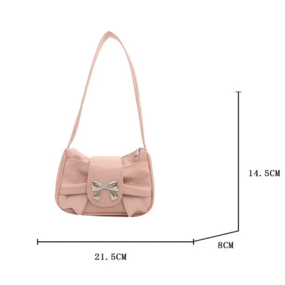 2025Trendy Bow Shoulder Bag Handbag Casual Underarm Bag Daily Commuting Bags PU Leather Lady Banquet Bag Business Women's Bags