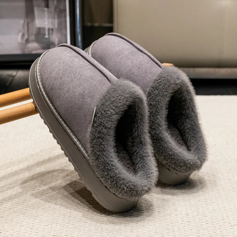 Fluffy Men’s Winter Slippers – Faux Suede Indoor Shoes with Plush Lining & Anti-Slip Sole