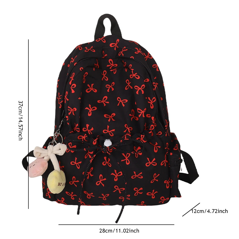 Fashion Trend Backpack Backpack for Women Bow Print Shoulder Bag Nylon Multi Pocklets Laptop Bag Daypack for Travel Work School