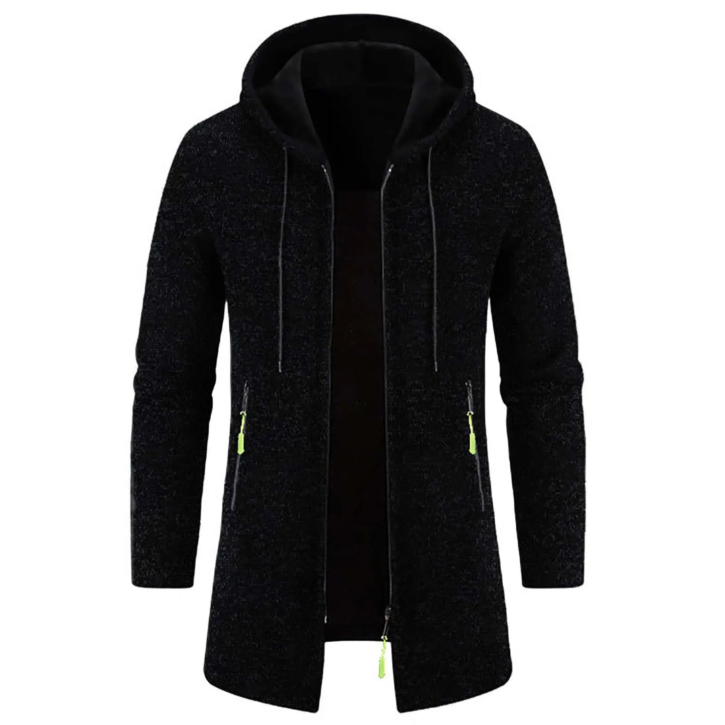 Men'S Outdoor Hooded Jacket Mid Length Thin Fleece Sweater Jacket Knit Cardigan Top Coat Long-Sleeve Autumn Jackets For Male
