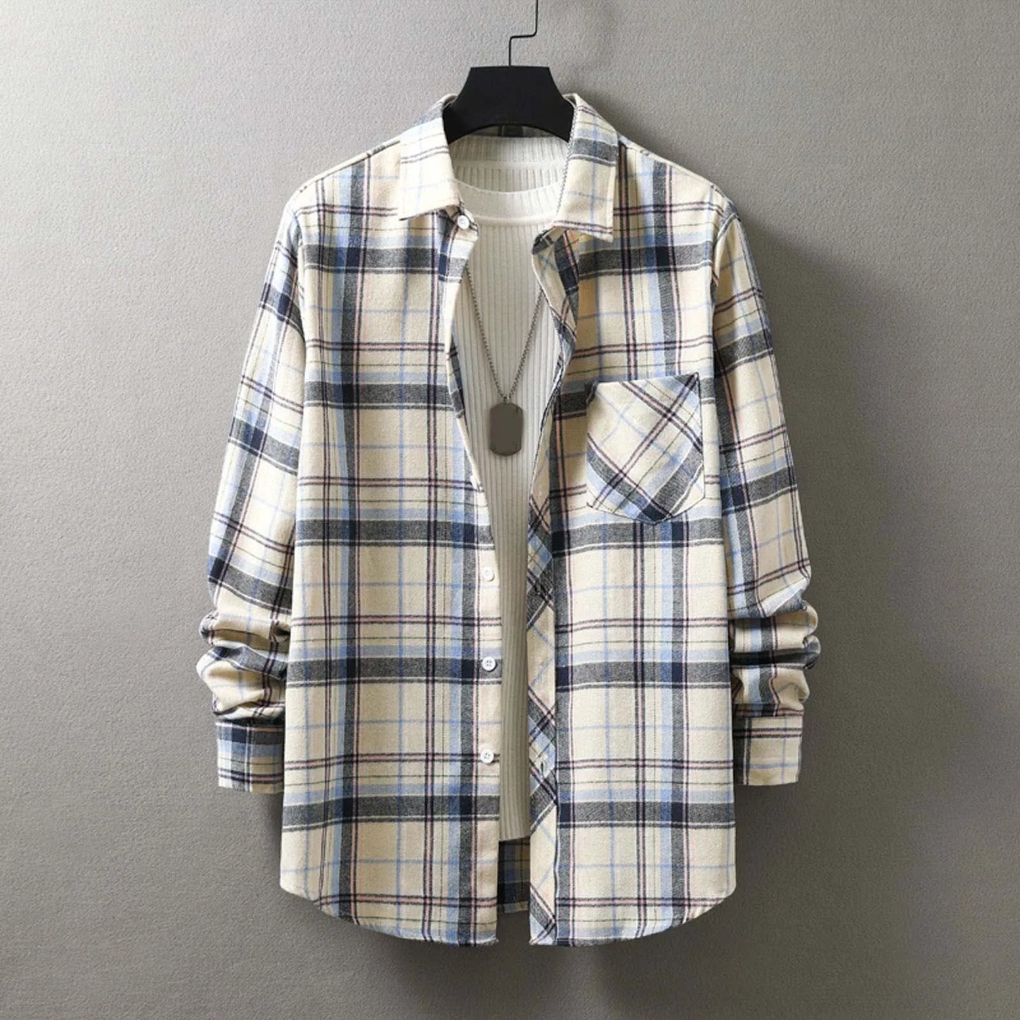 Plaid Autumn Shirts Mens' Single Breasted Cardigans Long Sleeve Lapel Pocket Coat For Man Casual Jackets Outwears Camisas