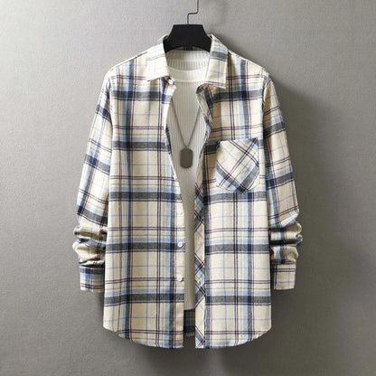 Plaid Autumn Shirts Mens' Single Breasted Cardigans Long Sleeve Lapel Pocket Coat For Man Casual Jackets Outwears Camisas
