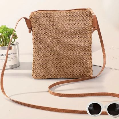 Mini Straw Rattan Woven Plait Small Square Bags For Girl 2024 Summer Beach Slanted Across Straw Messenger Bag Ladies