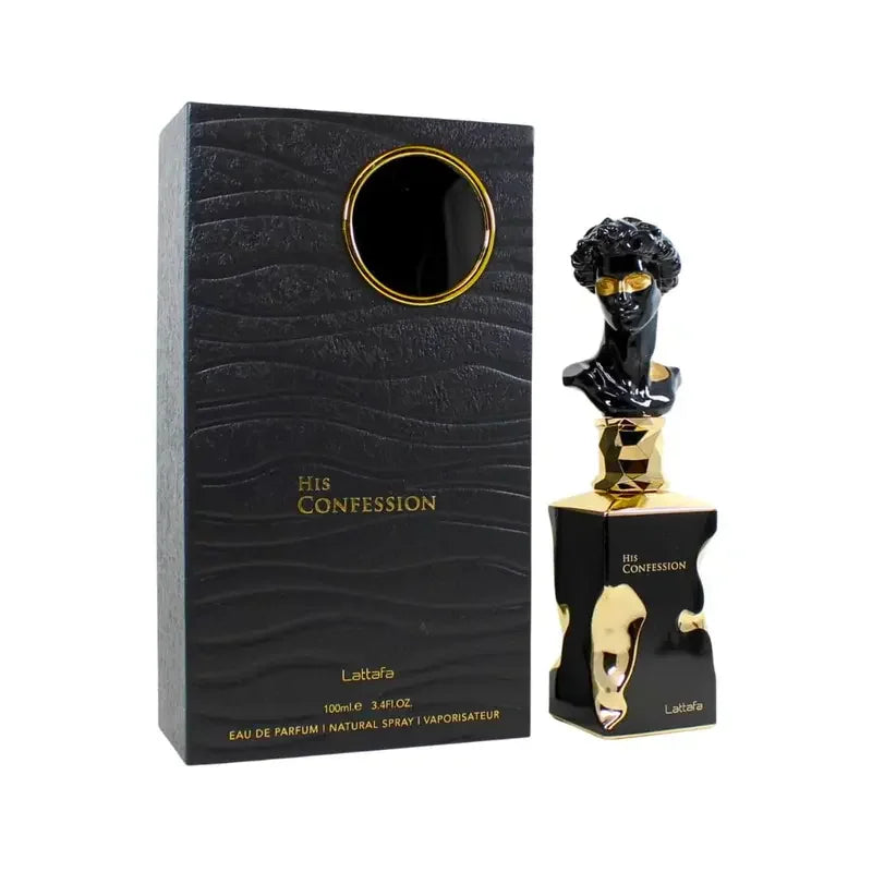 His Confession for Men Eau De Parfumoil - Elegant Black Luxury Cologne with Golden Accent Bottle, Long-Lasting Floral Fragrance