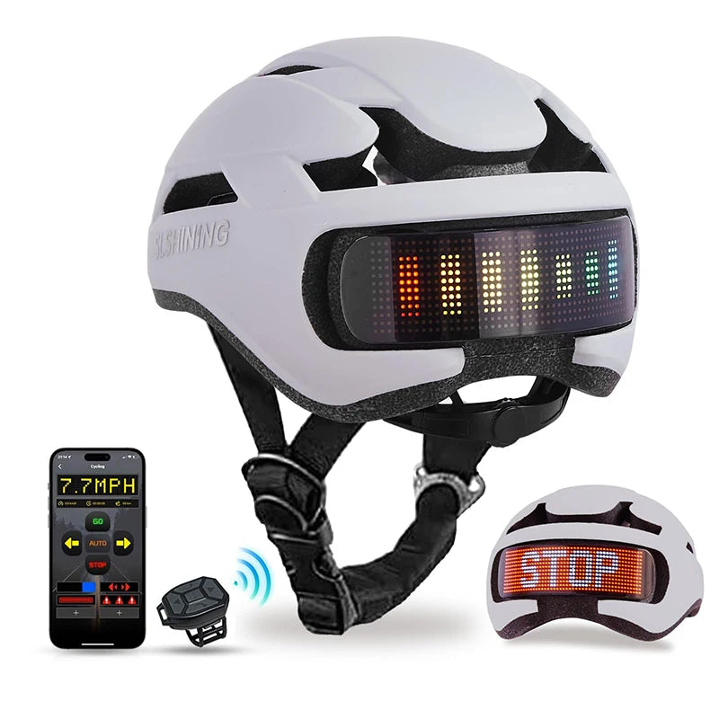 SLSHINING Smart LED Bike Helmet – APP-Controlled Road & MTB Helmet with Taillight Display