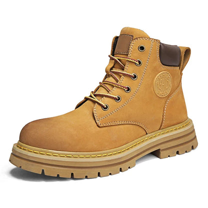 Men’s British Style Knee-High Outdoor Boots – Lace-Up PU Leather Non-Slip Platform Boots