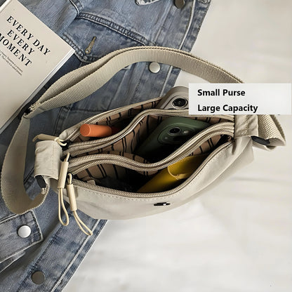 Multi-functional Nylon Crossbody Bag Niche Design Zipper Waterproof Shoulder Bag Solid Color Korean Style Small Phone Bag Women