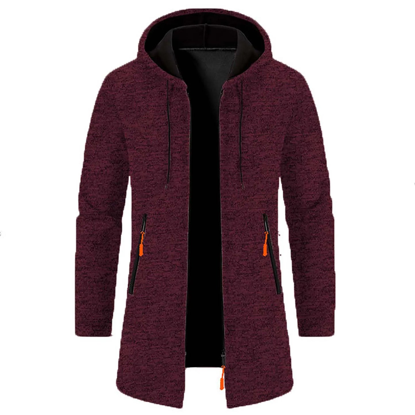 Men'S Outdoor Hooded Jacket Mid Length Thin Fleece Sweater Jacket Knit Cardigan Top Coat Long-Sleeve Autumn Jackets For Male