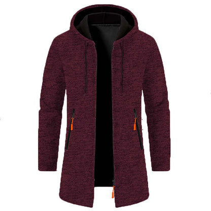 Men'S Outdoor Hooded Jacket Mid Length Thin Fleece Sweater Jacket Knit Cardigan Top Coat Long-Sleeve Autumn Jackets For Male