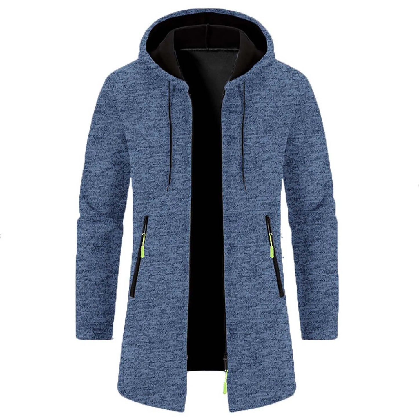 Men'S Outdoor Hooded Jacket Mid Length Thin Fleece Sweater Jacket Knit Cardigan Top Coat Long-Sleeve Autumn Jackets For Male