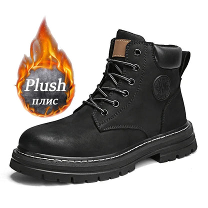 Men’s British Style Knee-High Outdoor Boots – Lace-Up PU Leather Non-Slip Platform Boots