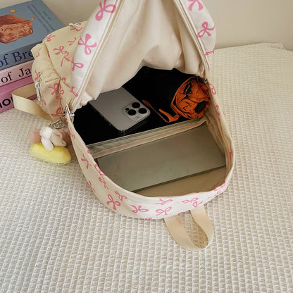 Fashion Trend Backpack Backpack for Women Bow Print Shoulder Bag Nylon Multi Pocklets Laptop Bag Daypack for Travel Work School