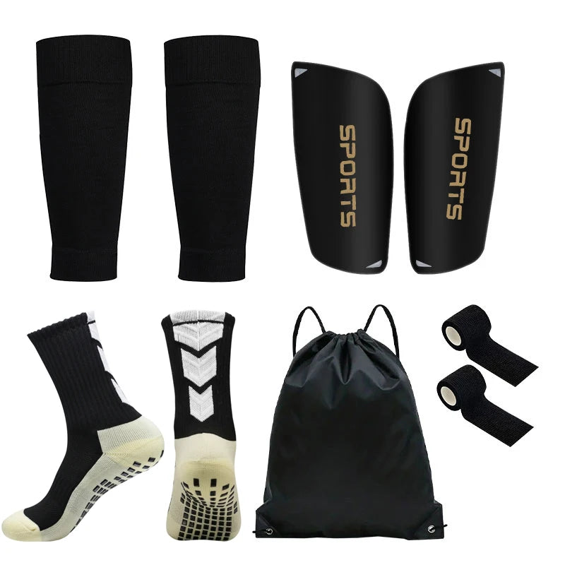5PCS Soccer Training Set – Socks, Shin Pads, Leg Covers, Bandages & Drawstring Bag