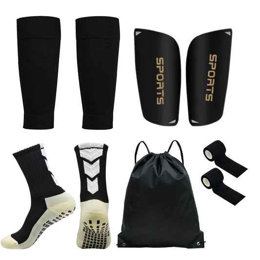 5PCS Soccer Training Set – Socks, Shin Pads, Leg Covers, Bandages & Drawstring Bag
