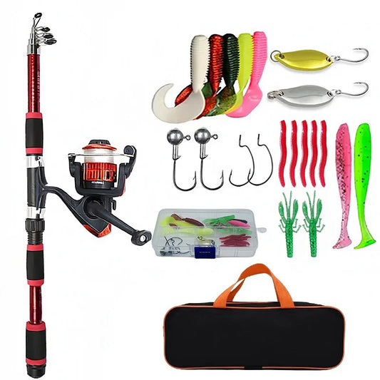 Full Fishing Kit with Telescopic Rod, Spinning Reel & Lures – Portable Travel Pole Set