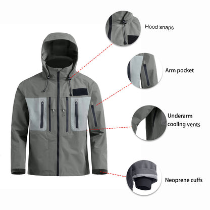 LKVER Men’s Waterproof Fly Fishing & Hiking Hooded Jacket – 3-Layer Breathable, Windproof Hardshell Coat