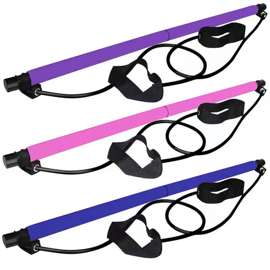 Pilates Stick Bar with Resistance Bands – Adjustable Home Workout Fitness Bar for Yoga, Stretching & Full Body Training