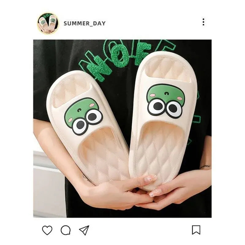 Summer Cartoon Frog Beach Slides – Anti-Slip Indoor & Bathroom Slippers