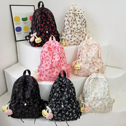Fashion Trend Backpack Backpack for Women Bow Print Shoulder Bag Nylon Multi Pocklets Laptop Bag Daypack for Travel Work School