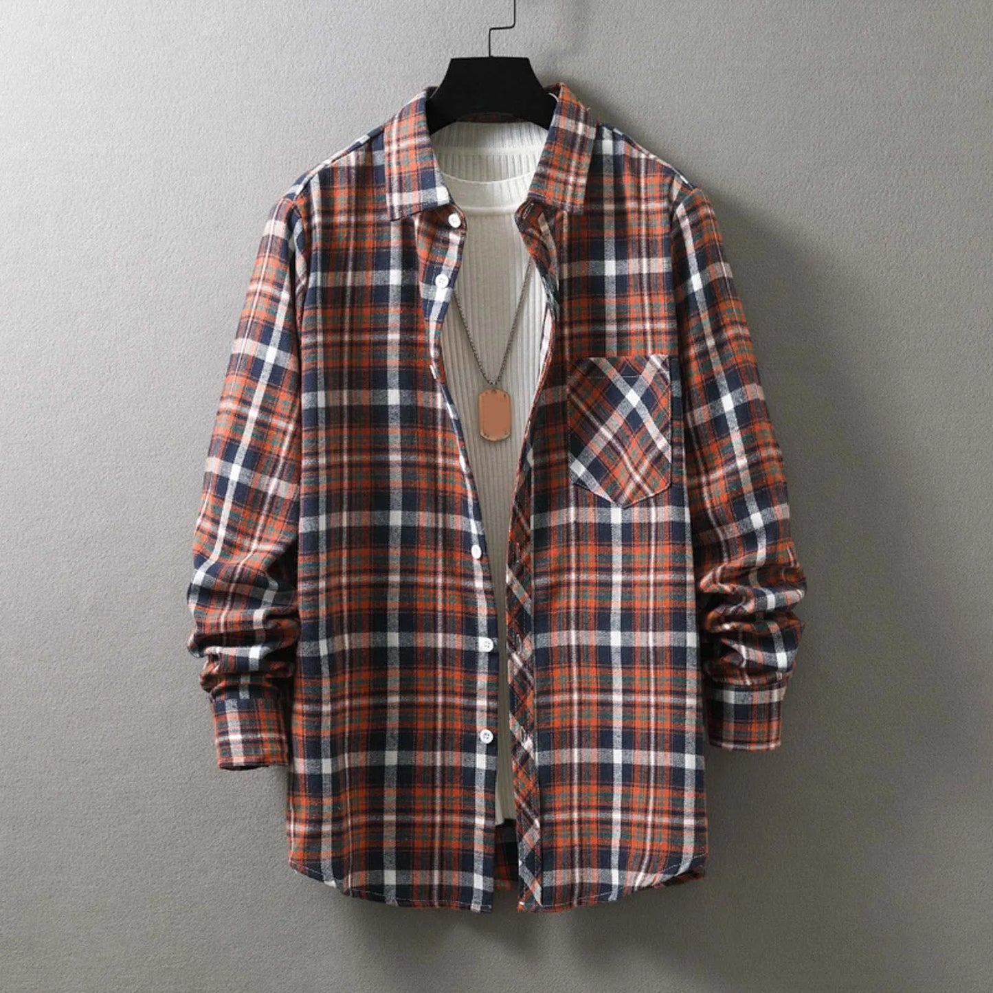 Plaid Autumn Shirts Mens' Single Breasted Cardigans Long Sleeve Lapel Pocket Coat For Man Casual Jackets Outwears Camisas