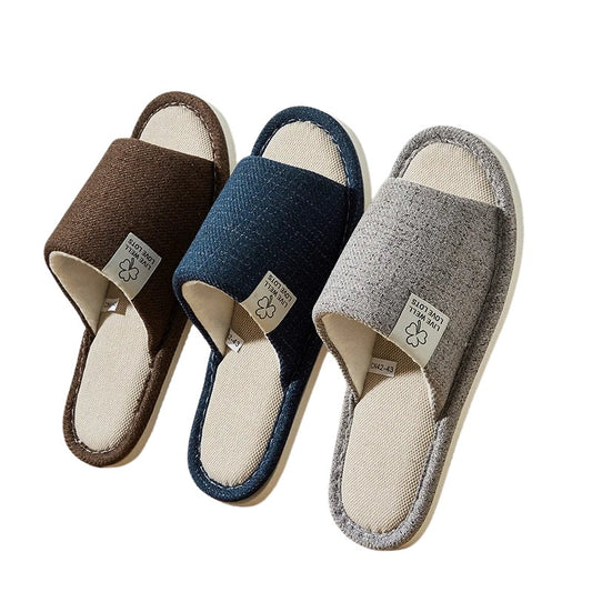 Home Linen Slippers for Men – Breathable Indoor Hemp Shoes for Spring & Autumn