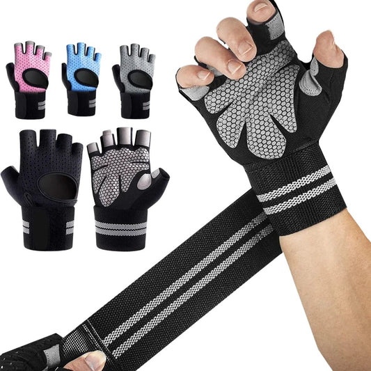 1Pair Half Finger Gym Fitness Gloves with Adjustable Wrist Wrap