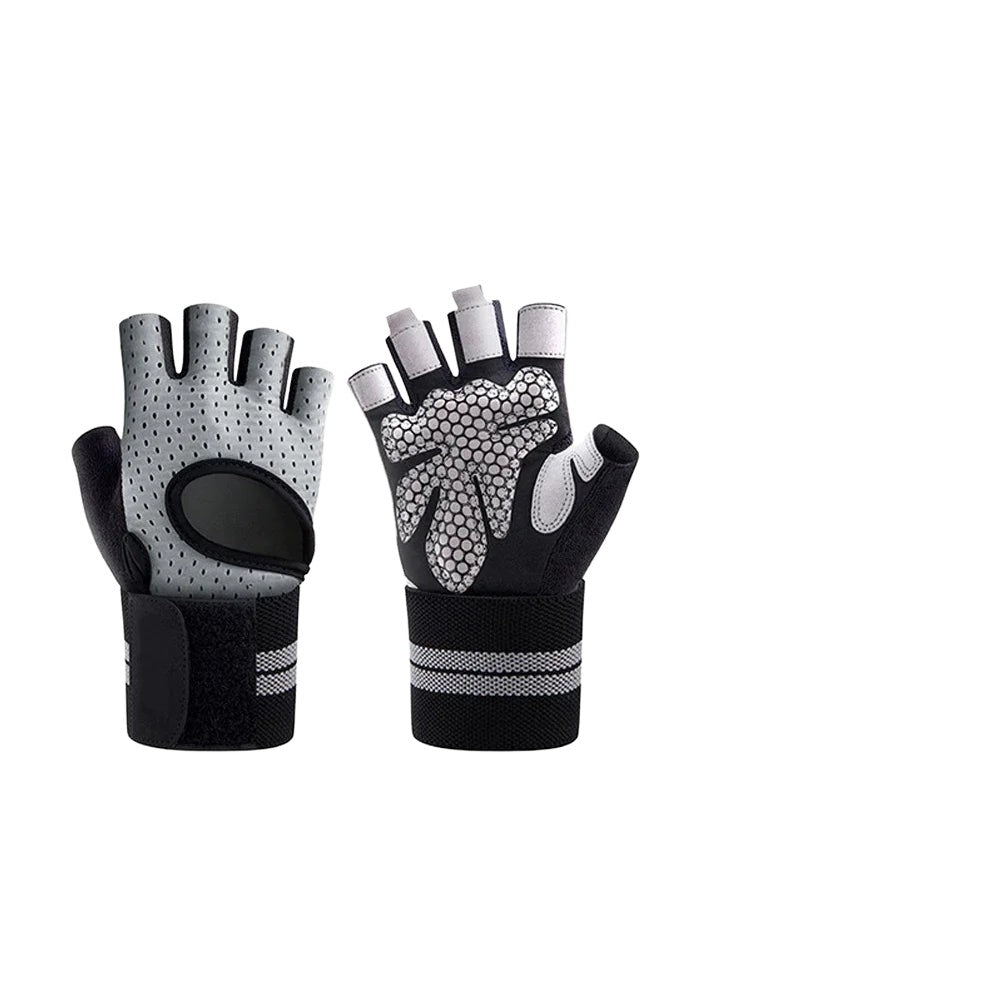 1Pair Half Finger Gym Fitness Gloves with Adjustable Wrist Wrap