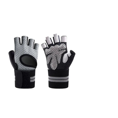 1Pair Half Finger Gym Fitness Gloves with Adjustable Wrist Wrap
