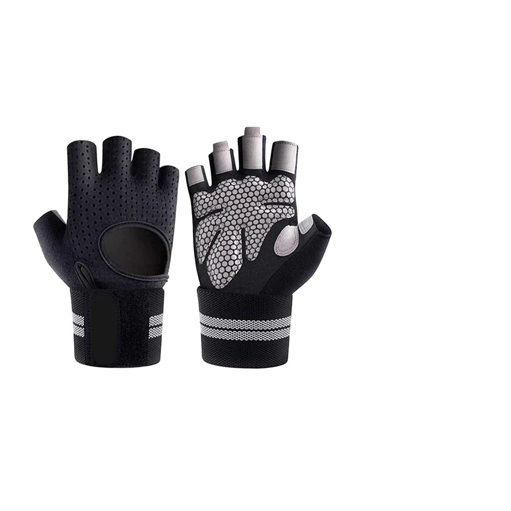1Pair Half Finger Gym Fitness Gloves with Adjustable Wrist Wrap