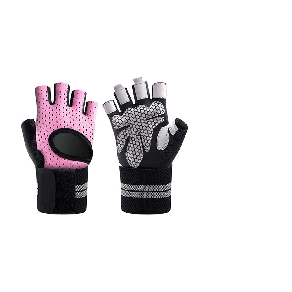 1Pair Half Finger Gym Fitness Gloves with Adjustable Wrist Wrap